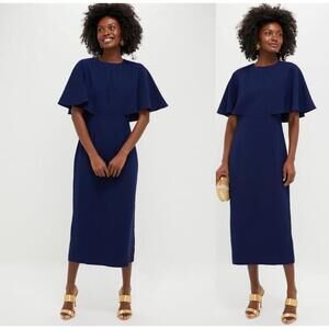 Pomander Place Navy Cape Leah Formal Party Midi Classic Modest Dress Size 14 NEW